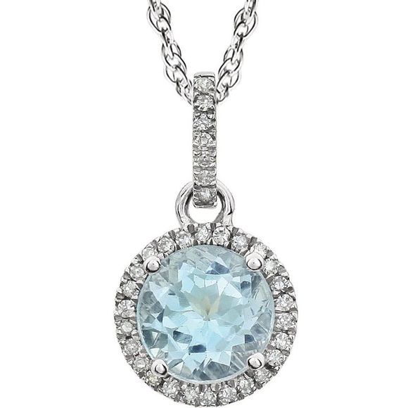 14k White Gold Sky Blue Topaz & 1/10 CTW Diamond Necklace 18 Inch